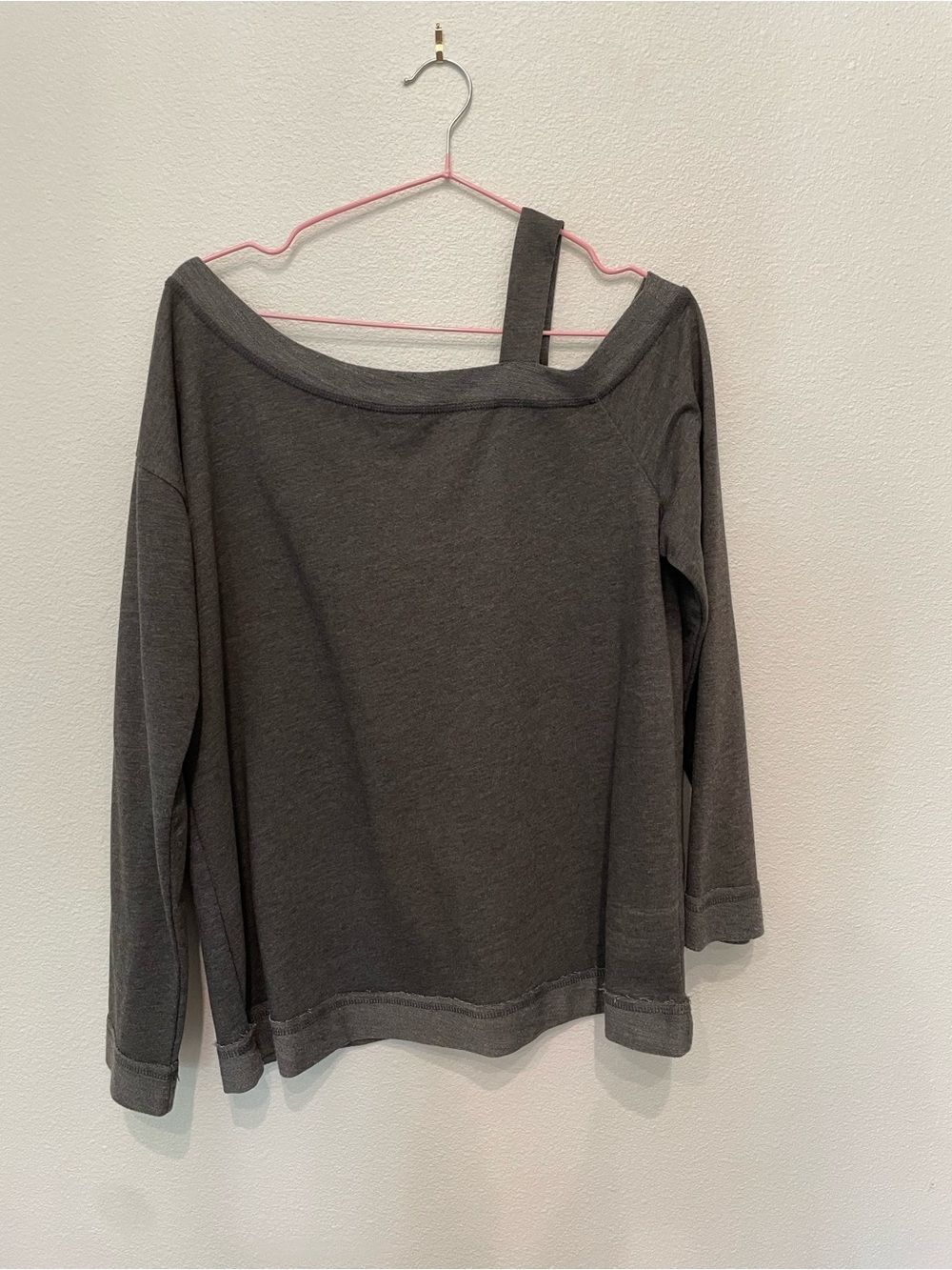 Saks Fifth Avenue Gray Off-Shoulder Long Sleeve Top